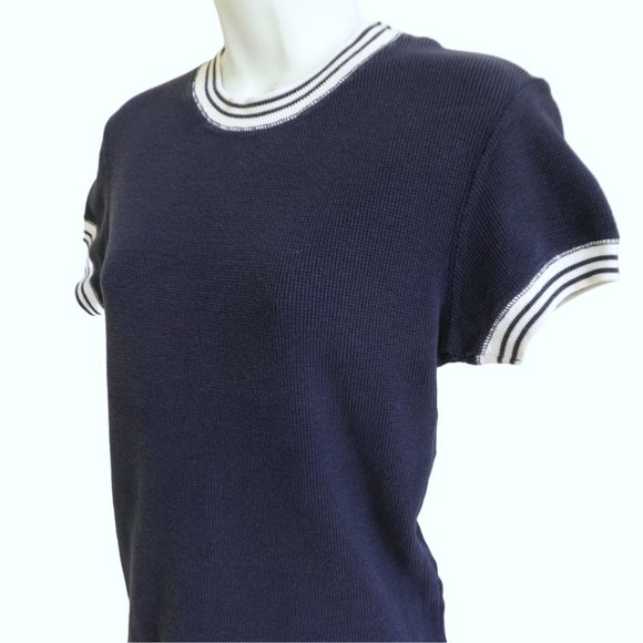 Vintage 80s Anchor Blue Navy Blue Thermal White Striped Ringer Tee Short Sleeve - Picture 1 of 5